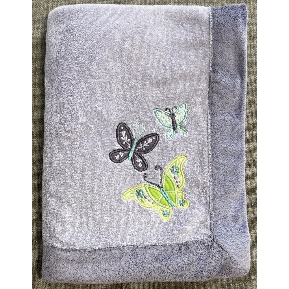 NoJo Baby Blanket Purple Butterfly Plush Security Lovey Lavender Green 30x40 HTF